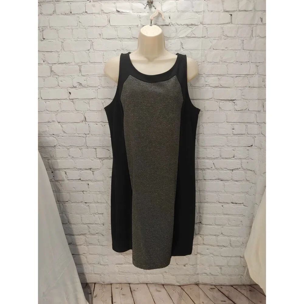 Kensie Women's Size Large Black Silver Metallic Shimmer Sleeveless Dress
